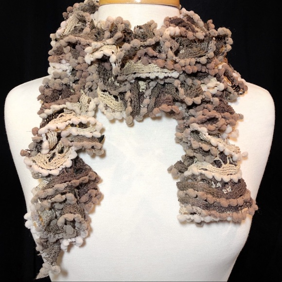 Accessories - Brown Cream Ombré Spiral Crochet Knit Scarf